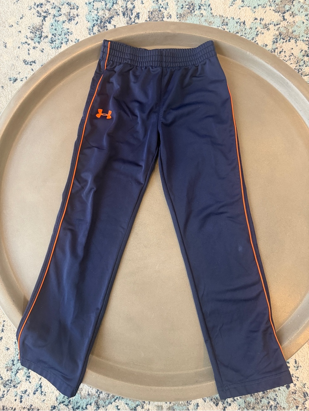 Under Armour Navy Blue Joggers with Orange Piping Size 7